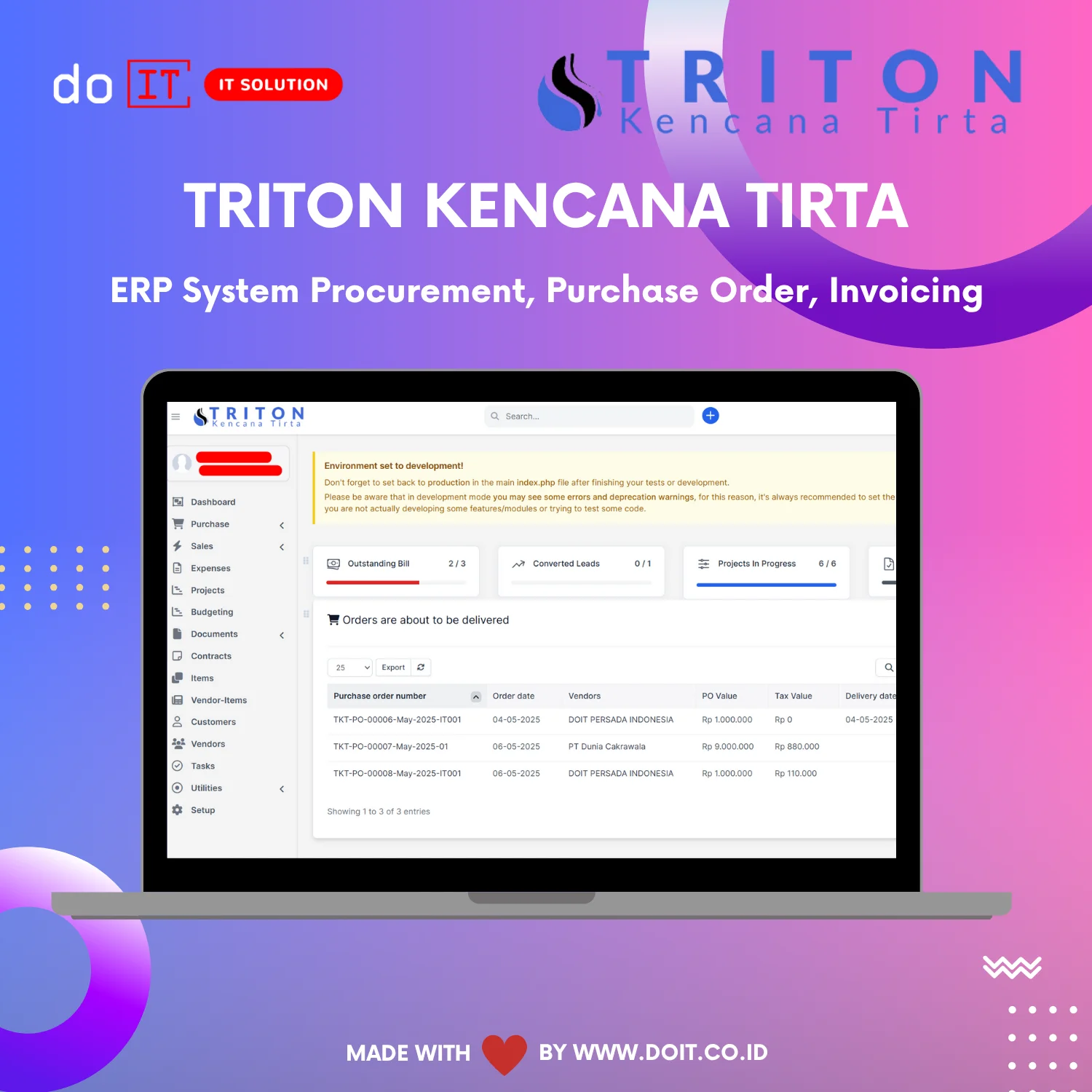 Pengembangan Sistem ERP Procurement, Purchase Order, Quotation, Budgeting & Project